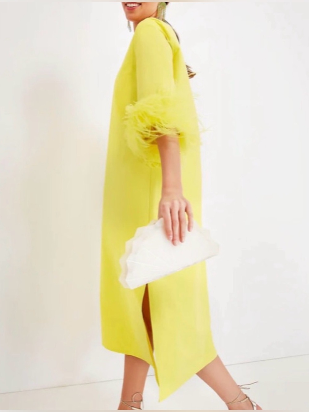 Tuckernuck Lemon Yellow Feather-Trim Midi Dress - Picture 5 of 16